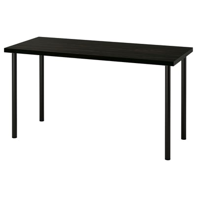 LAGKAPTEN: black rectangular desk with metal legs, modern, minimalist design, sturdy and eco-friendly.