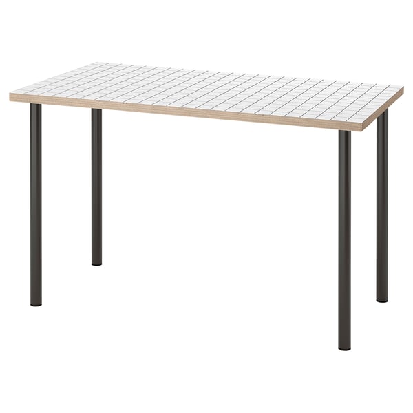 Modern LAGKAPTEN table: rectangular white top, black metal legs, sleek design.