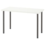 LAGKAPTEN: white desk, black legs, rectangular, modern, minimalist design.