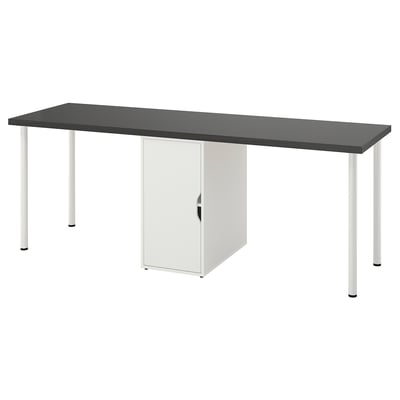 Black LAGKAPTEN desk with white storage and white legs.