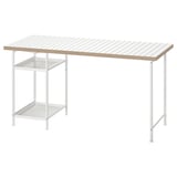 LAGKAPTEN: white desk with honeycomb top, 2 shelves, and metal legs. Modern, symmetrical design.