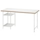 LAGKAPTEN: white desk with honeycomb top, 2 shelves, and metal legs. Modern, symmetrical design.
