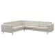 Light grey corner sofa, modern design with tufted cushions, wooden legs, and removable armrests.