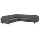 A gray LANDSKRONA sectional sofa with tufted cushions, oak legs, and a modern design.