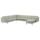 Light gray u-shaped sectional sofa with chrome legs, featuring tufted cushions and a modern design.