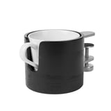 Desk-mounted mug holder clamps securely, keeps drinks safe near workspace.