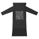 Black LÅNESPELARE cushion, flat, rectangular with long sleeves and text design.