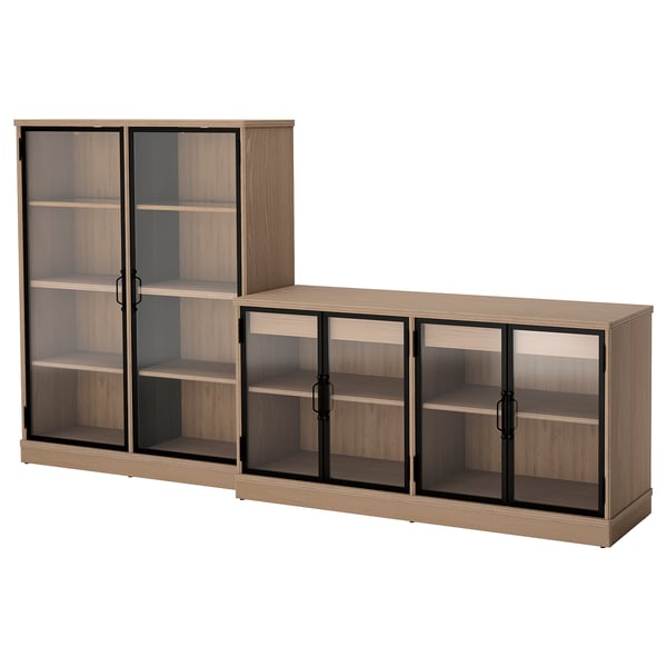 Wooden furniture set: bookcase & sideboard with glass doors.