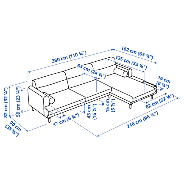 Illustration with measurements for the product: LÅNGARYD.