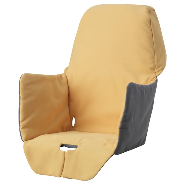 The yellow padded seat cover, LANGUR, designed for a high chair. Its soft and comfortable with recycled materials.
