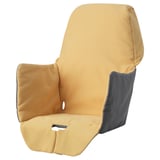 The yellow padded seat cover, LANGUR, designed for a high chair. Its soft and comfortable with recycled materials.