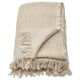 Off-white handwoven throw with fringes. Half cotton, half wool; warm and cozy.