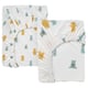 Two white fitted sheets with light blue and beige bear prints. Flat, rectangular with elastic edges. Ideal for baby cribs. 100% cotton.