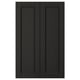 Black LERHYTTAN kitchen cabinet doors feature solid wood with bevelled edges and ash veneer panels, displaying a timeless, rustic design.