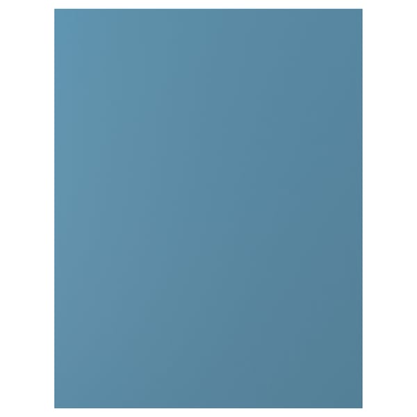 LERHYTTAN door in calming blue, rectangular shape with smooth finish. Birch veneer and stained edges.