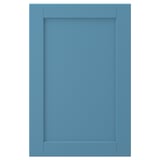 A blue LERHYTTAN cabinet door with a wooden frame and veneer panel, designed for traditional kitchens.