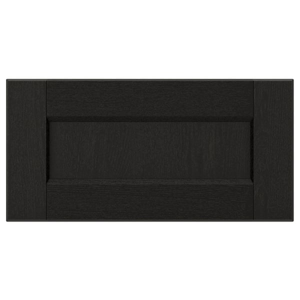 Black LERHYTTAN drawer front with bevelled edges and solid wood frame. Classic design, ash veneer panel.