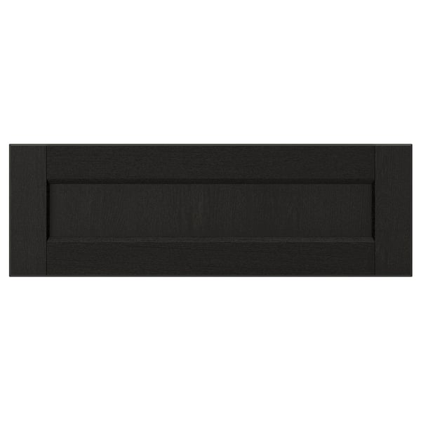 LERHYTTAN black kitchen drawer front, solid wood frame, beveled edges, ash veneer panel.