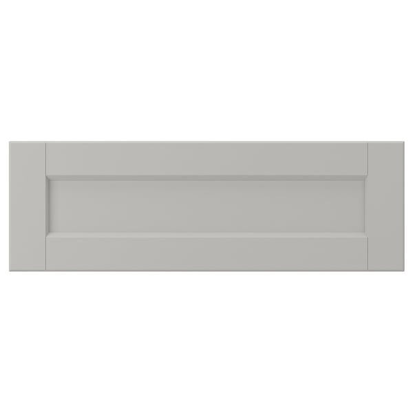 LERHYTTAN light grey kitchen drawer front, solid wood frame with beveled edges and inset veneer panel, classic design.
