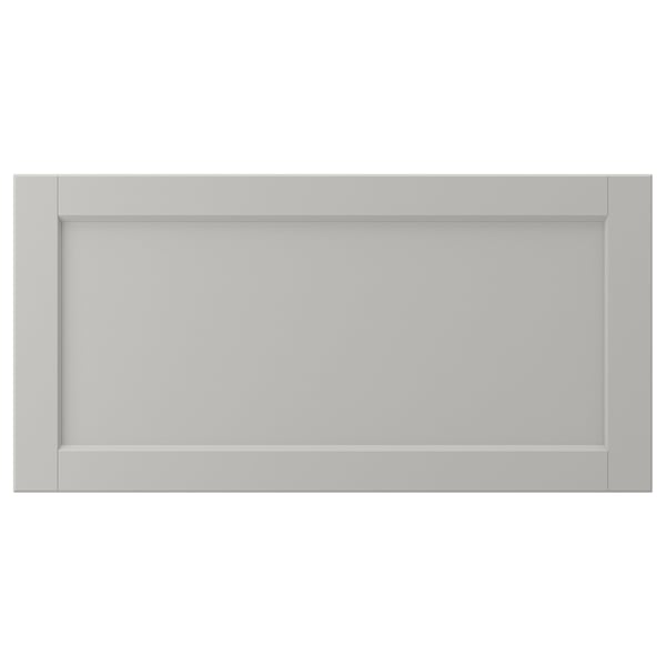 LERHYTTAN light grey kitchen cabinet with beveled edge frame and inset panel.
