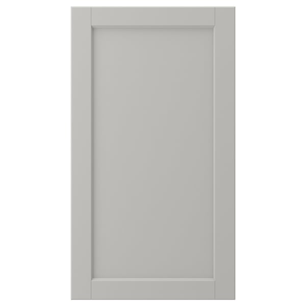 LERHYTTAN: grey kitchen cabinet door, solid birch frame, beveled edges, veneer panel, square shape, classic design.