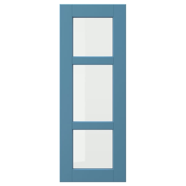 LERHYTTAN blue door, solid wood frame with frosted glass, rustic charm.