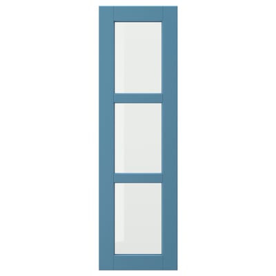 LERHYTTAN blue wooden door with glass panes, square frame, rustic design.