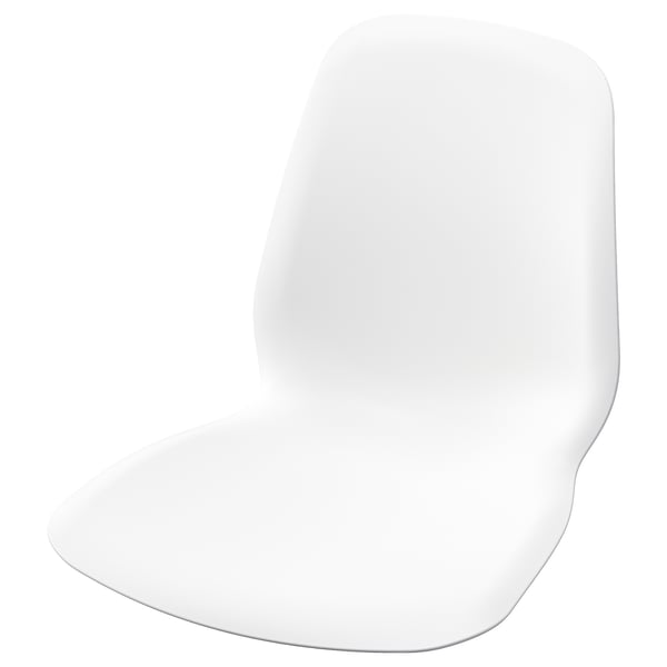 A LIDÅS chair seat in white. It a scooped seat and backrest, designed for comfort. Made of durable, easy-to-clean plastic.