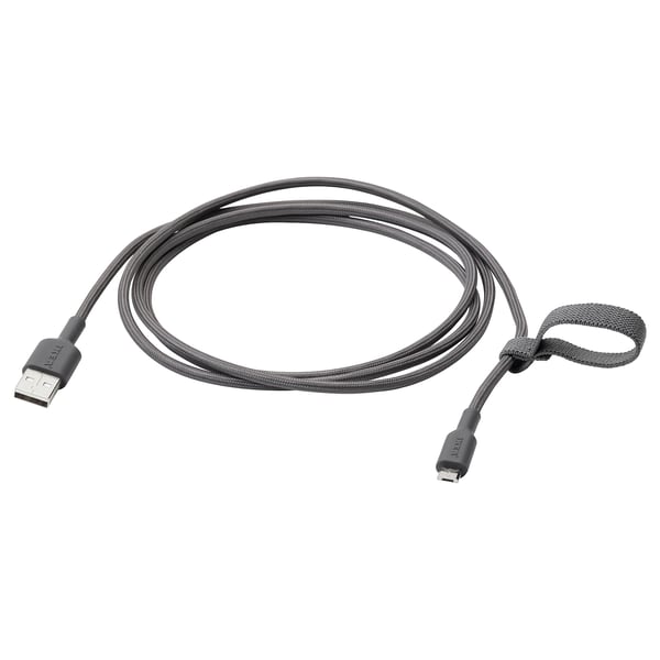 Gray LILLHULT usb cable, braided, with rubber connectors.