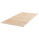 Option: Ikeas LINDBÅDEN wooden slatted bed base. Its light-colored, rectangular, and made from solid pine for firm mattress support.