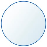 LINDBYN mirror: blue round aluminum frame, adds depth, safe with plastic foil.