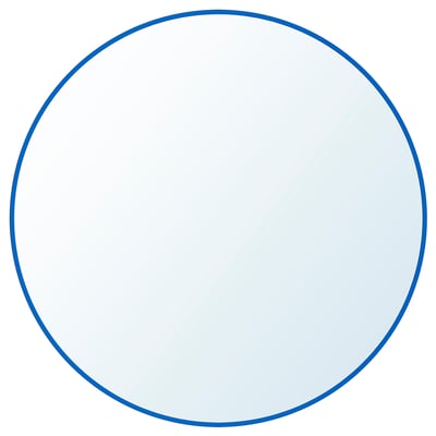 LINDBYN mirror: blue round aluminum frame, adds depth, safe with plastic foil.