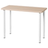 LINNMON desk: light wood top, white legs, adjustable height, rectangle shape.