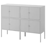 A light gray LIXHULT storage cabinet in a modern design with four doors and metal legs. It offers versatile storage for various items.