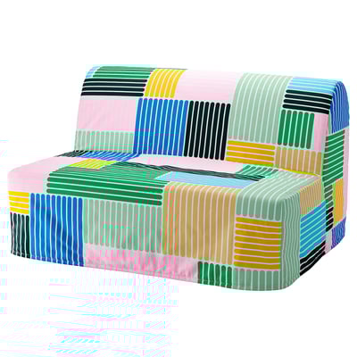 Multicolored stripe lycksele sofa, squares for seating & sleeping.
