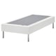 White minimalist rectangular coffee table with stainless steel legs and grey glass top.