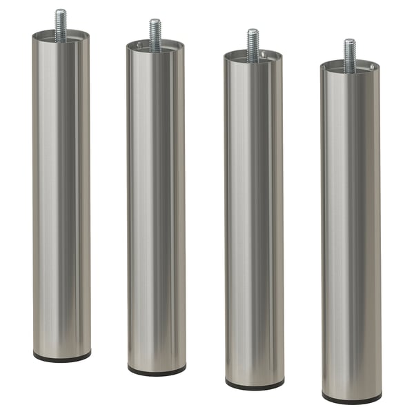 Four metallic silver cylindrical legs with threaded tops, arranged side by side.