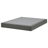 Flat rectangular grey mattress base with removable cover, wooden slats, and simple modern design.