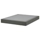 Flat rectangular grey mattress base with removable cover, wooden slats, and simple modern design.