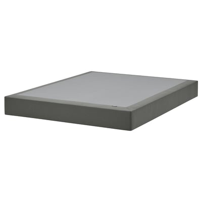 Flat mattress base, gray, fabric cover, rectangular, simple design.