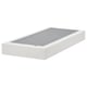 The LYNGÖR bed base is white and rectangular, featuring a simple, clean design with a removable washable cover and flat slats for mattress support.