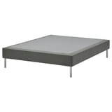 Gray LYNGÖR mattress base with steel legs, rectangular, upholstered.
