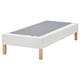 A white LYNGÖR bed base with wooden legs, designed to elevate and support mattresses.