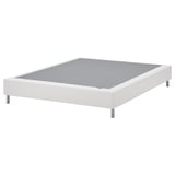 White LYNGÖR bed base, upholstered, square with metal legs.