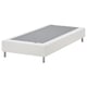 White LYNGÖR bed base. Modern minimalist design with flat slats, stainless steel legs, and removable polyester cover.