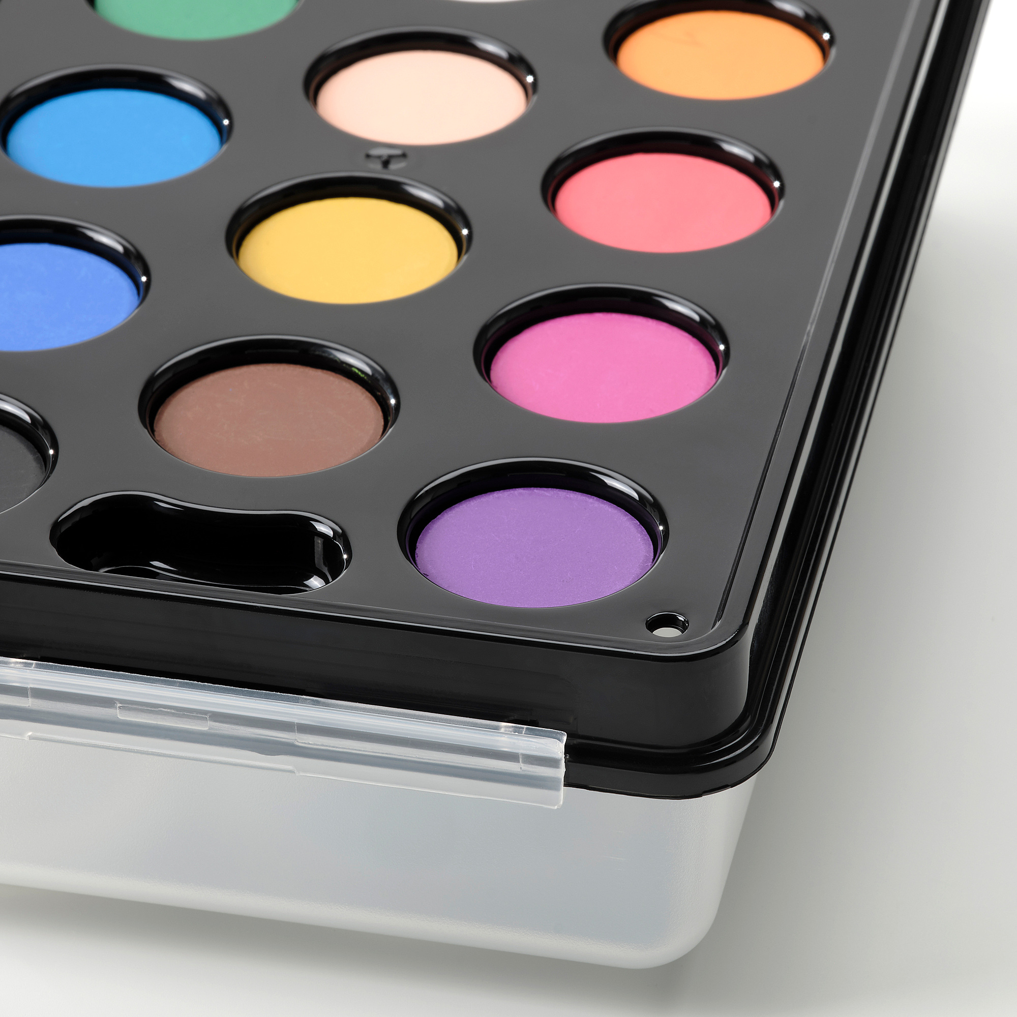 Professional makeup palette with 24 vibrant colors in a durable, easy-to-carry case.