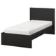 A black MALM single bed with a high headboard, a simple and modern design, in dark brown.