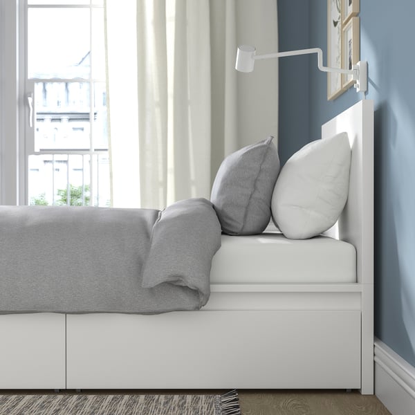 MALM Bed frame, high, w 2 storage boxes