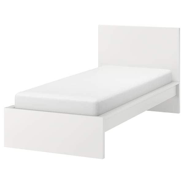 MALM white modern bed, minimalist design, adjustable sides, high headboard.