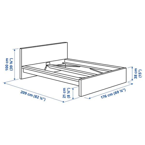 MALM Bed frame, high, white stained oak veneer/Lindbåden, 160x200 cm